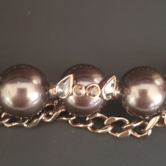 Givenchy Triple Strand Necklace Bronze Tone Beads with Crystal Accents Toggle‎ - Picture 8 of 12